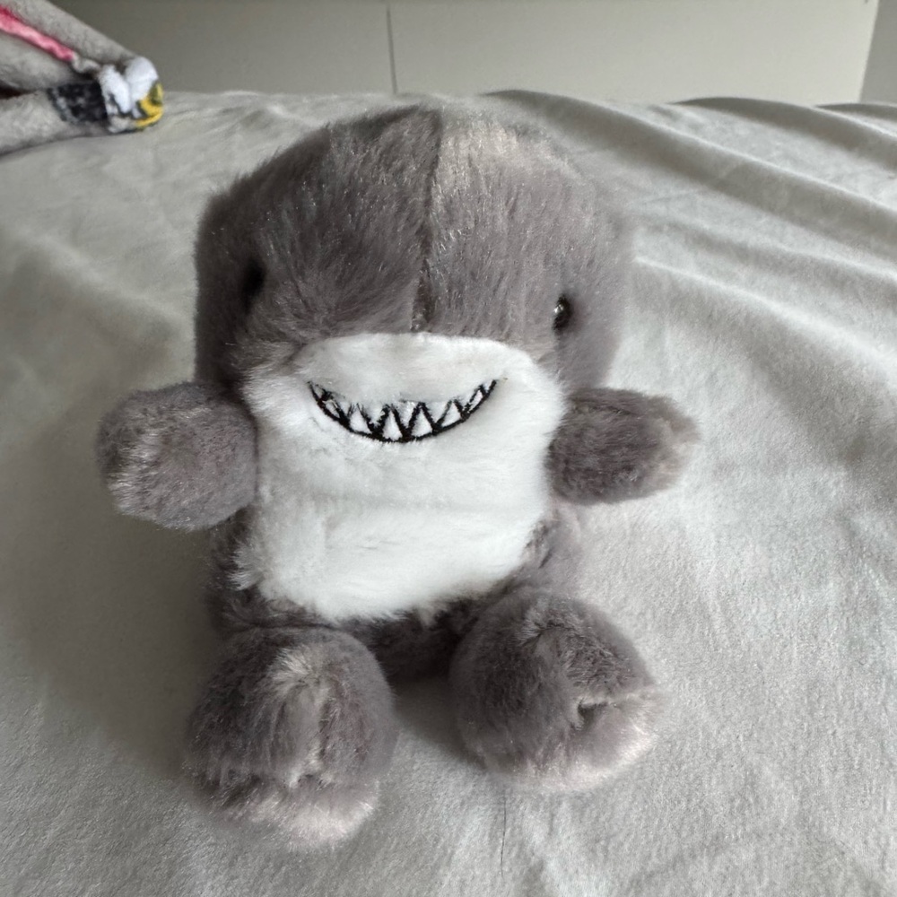 Gray and White Stuffed Shark Toy with Soft Plush Body